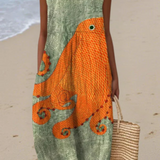 Teresa - Vestido Midi Estampado Oceânico