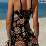 Fiesta – Tankini gráfico floral com calções, efeito barriga lisa