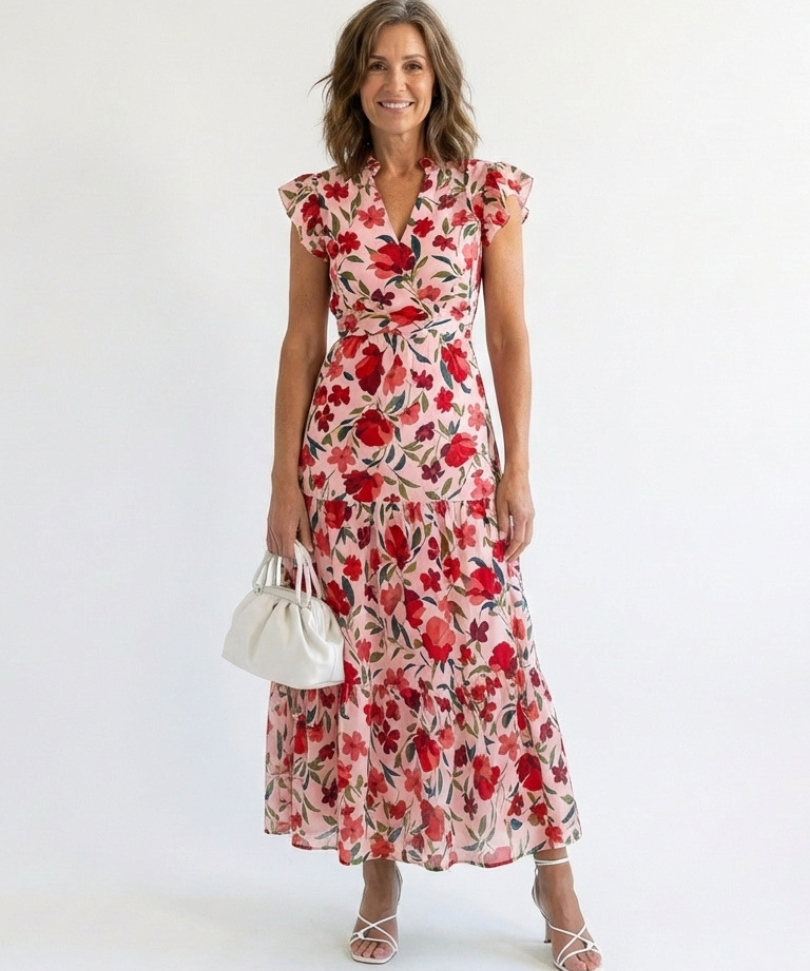 Lila | Vestido Midi Floral com Decote em V