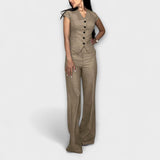 Ivy - Conjunto Elegante de Top com Decote em V e Calças