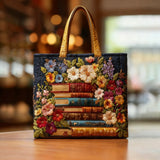 Bolso Artesanal - Impressão Floral e Livros