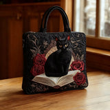 Bolso Artesanal Acolchado - Gato Negro sobre Livros