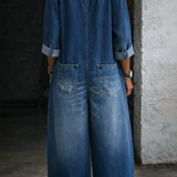 Elena™ | Macacão de denim com ombros à mostra