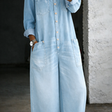 Elena™ | Macacão de denim com ombros à mostra