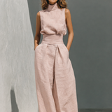 Maria | Conjunto minimalista de top e calças largas em algodão e linho para mulher