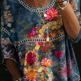 Nicole™ | Blusa de denim com flores vintage