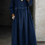 Melissa™ | Vestido de ganga com decote redondo e mangas longas