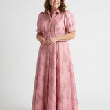 Xanthea | Vestido Camisa Maxi Floral Texturizado com Mangas Curtas e Cinto