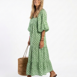 Apolline | Vestido Midi com Decote em V e Manga Três Quarters