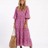 Apolline | Vestido Midi com Decote em V e Manga Três Quarters