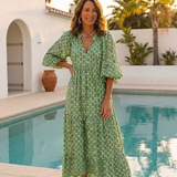Apolline | Vestido Midi com Decote em V e Manga Três Quarters