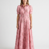 Xanthea | Vestido Camisola Maxi Floral Texturizado com Mangas Curtas e Cinto