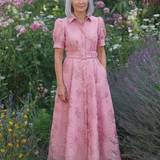 Xanthea | Vestido Camisola Maxi Floral Texturizado com Mangas Curtas e Cinto
