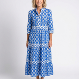 Ysolde | Vestido Midi com Padrão de Cadeia e Manga Três Quartos