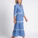 Ysolde | Vestido Midi com Padrão de Cadeia e Manga Três Quartos