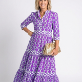 Ysolde | Vestido Midi com Padrão de Cadeia e Manga Três Quartos