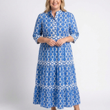 Ysolde | Vestido Midi com Padrão de Cadeia e Manga Três Quartos