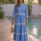 Ysolde | Vestido Midi com Padrão de Cadeia e Manga Três Quartos