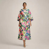 CLEMENTINE | Midi Floral com cintura esculpida e elegância arejada