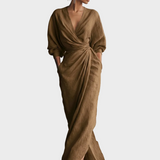 Vestido Maxi de Linho com Decote em V