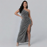 Celine | Vestido de Lantejoulas Glamour de Um Ombro