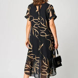 Inês | Vestido Decote V Estampado Preto