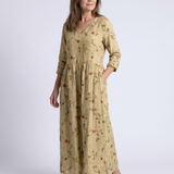 Marina | Vestido Maxi Floral com Decote em V e Mangas Três Quartos