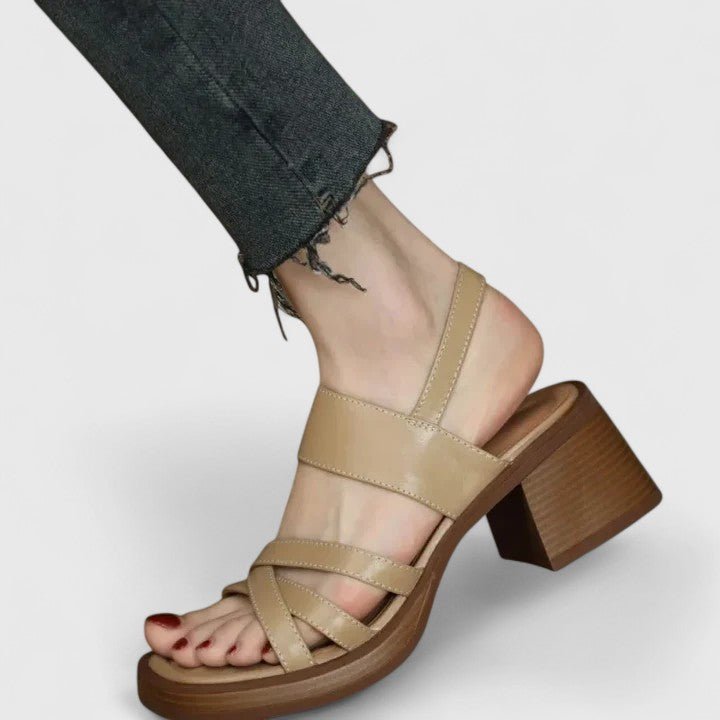 Sandálias Salto Bloco Bege Mulher | Elegantes Primavera Verão