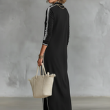 Vestido Maxi de Moletão com Gola de Botão