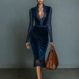 Vestido Midi de Veludo com Decote em V