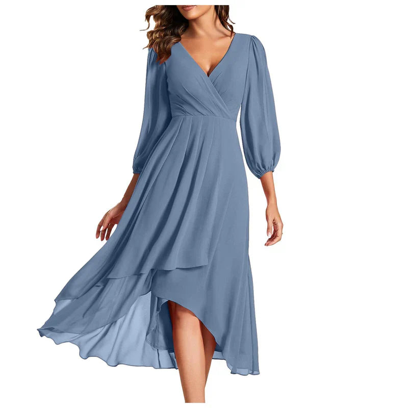 VITTORIA | Vestido elegante com bainha assimétrica e mangas fluídas Look refinado para qualquer ocasião
