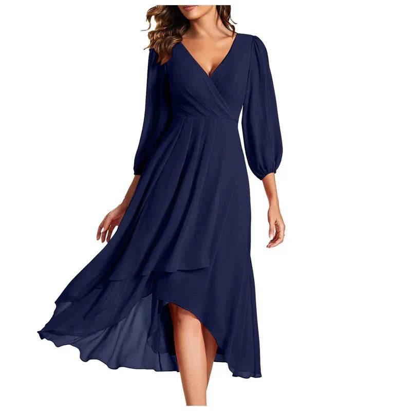 VITTORIA | Vestido elegante com bainha assimétrica e mangas fluídas Look refinado para qualquer ocasião