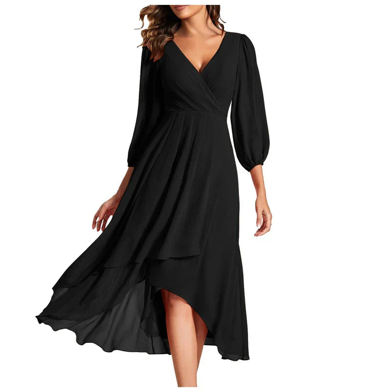 VITTORIA | Vestido elegante com bainha assimétrica e mangas fluídas Look refinado para qualquer ocasião