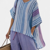 Carlotta – top elegante lavanda e azul céu e calças largas