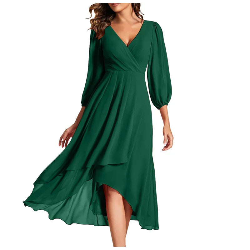 VITTORIA | Vestido elegante com bainha assimétrica e mangas fluídas Look refinado para qualquer ocasião