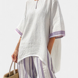 Allegra – blusa confortável e calças riscas em bambu