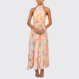 Leah™ | Elegante maxijante em chiffon com decote halterneck