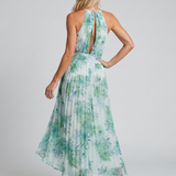 Inês - Vestido Midi com Alças Plissado com Padrão Floral Suave