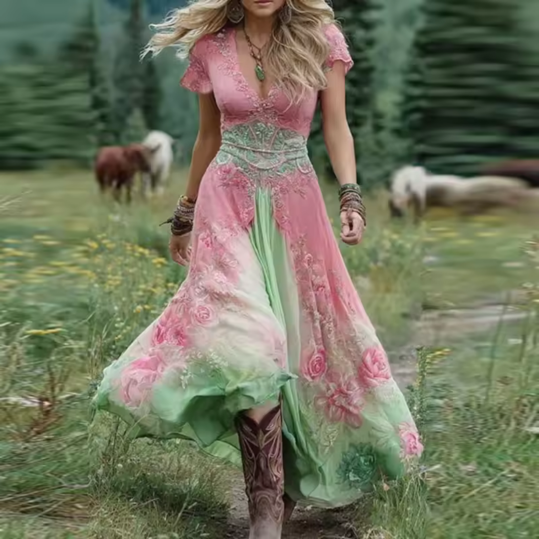 Giulia™ | Vestido boho longo com estampado floral