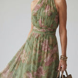 Teresa - Vestido Midi com Decote Halter Fruncido