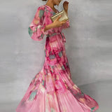 LUCIA | Vestido de Verão Longo com Padrão Floral e Silhueta Ajustável
