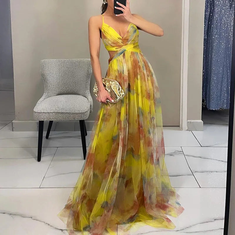 Elodie™ | Vestido longo de noite com padrão de aquarela