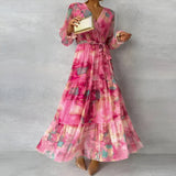 LUCIA | Vestido de Verão Longo com Padrão Floral e Silhueta Ajustável
