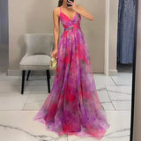 Elodie™ | Vestido longo de noite com padrão de aquarela
