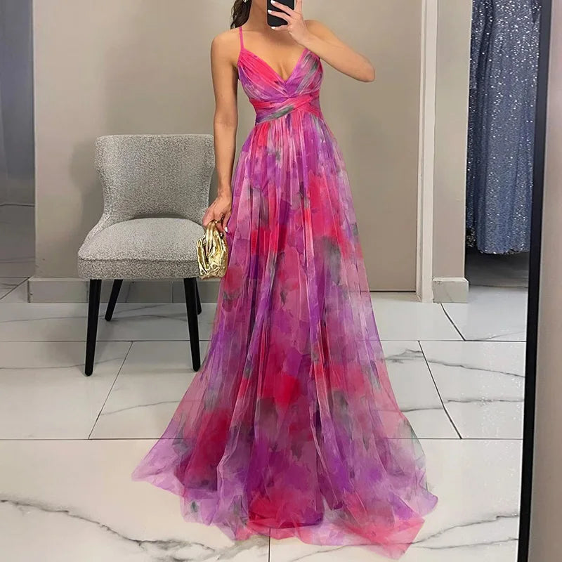 Elodie™ | Vestido longo de noite com padrão de aquarela