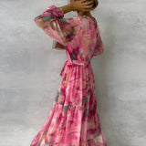 LUCIA | Vestido de Verão Longo com Padrão Floral e Silhueta Ajustável