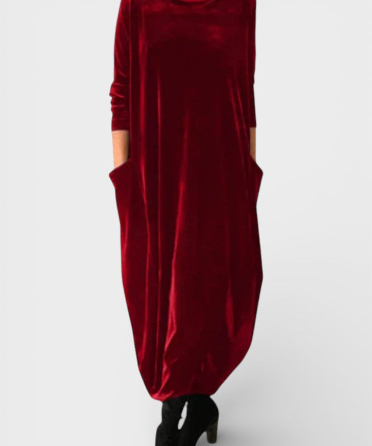 Saskia™ | Elegante vestido de veludo com bolsos