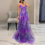 Elodie™ | Vestido longo de noite com padrão de aquarela