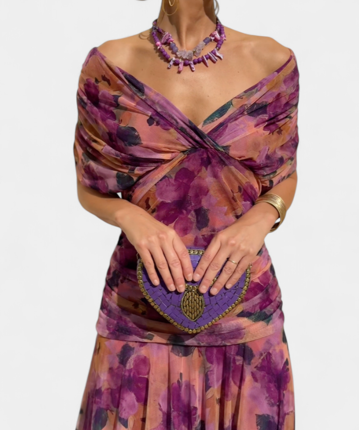 Magda - Vestido longo floral com decote em V