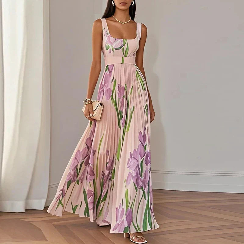 LYRA | Elegante vestido maxi com silhueta de pregas que favorece
